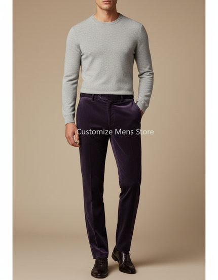 Pantalon Velours Violet Homme Slim Élégant - Cordé