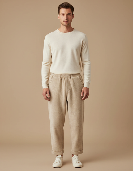 Pantalon Velours Côtelé Beige Ample Homme Confortable - Cordé