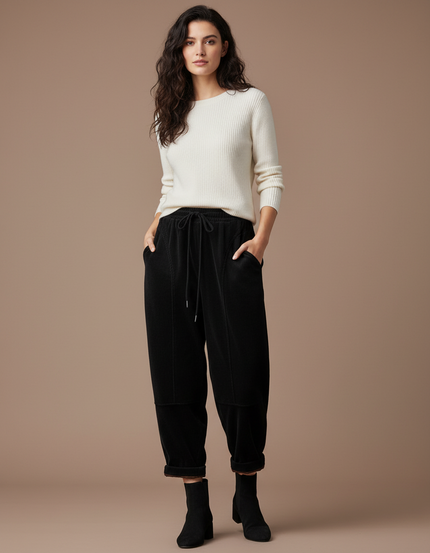 Pantalon Velours Femme Noir Baggy - Cordé