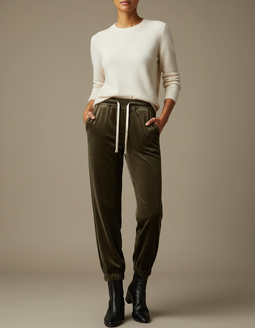 Pantalon Velours Vert Olive Femme