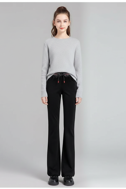 Pantalon Velours Noir Évasé Taille Haute Femme