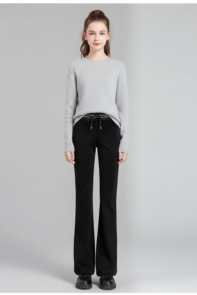 Pantalon Velours Noir Évasé Taille Haute Femme