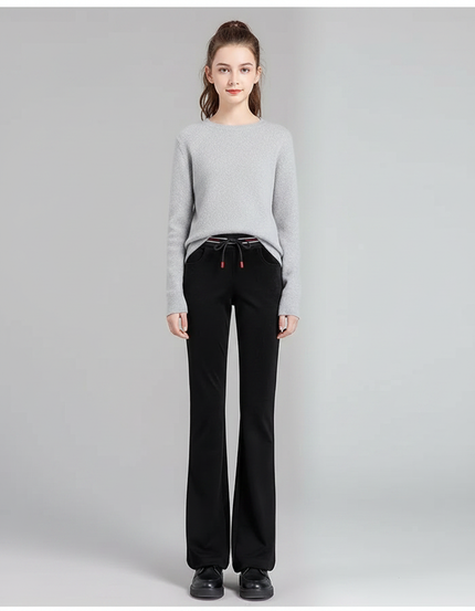 Pantalon Velours Noir Évasé Taille Haute Femme