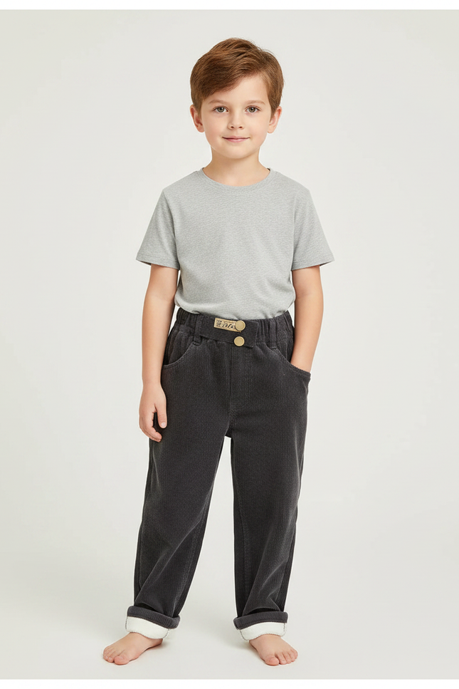 Pantalon Velours Côtelé Ample Décontracté Enfant - Gris Cordé