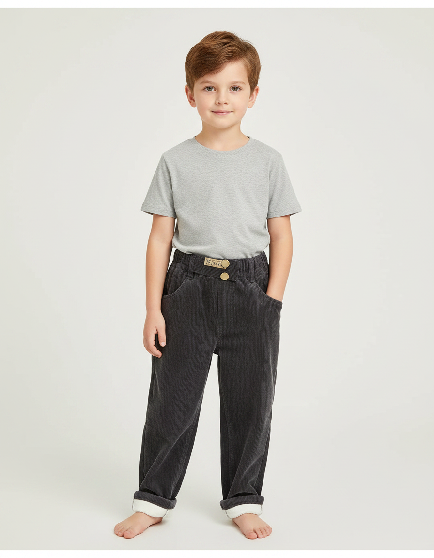 Pantalon Velours Côtelé Ample Décontracté Enfant - Gris Cordé