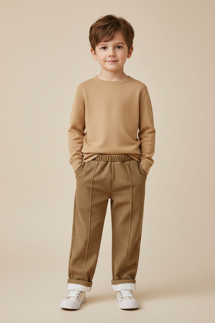 Pantalon Velours Marron Côtelé Chaud Décontracté Enfant