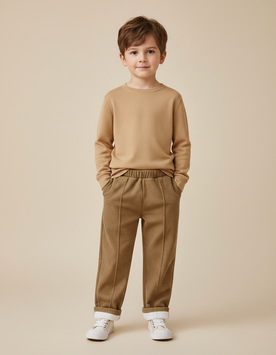 Pantalon Velours Marron Côtelé Chaud Décontracté Enfant