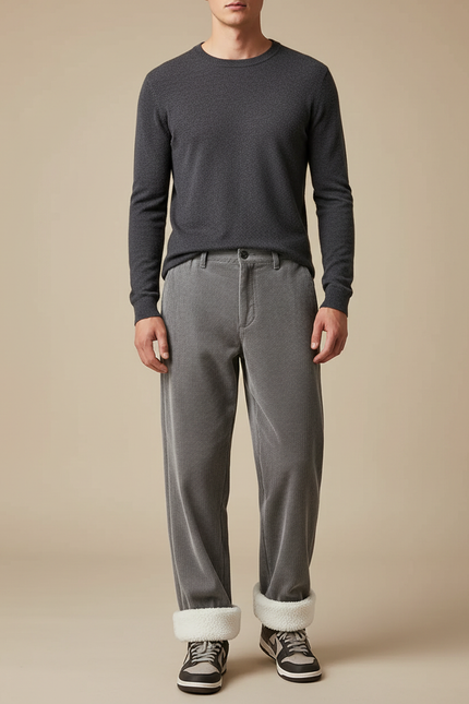 Pantalon Velours Gris Côtelé Doublé Chaud Homme - Cordé