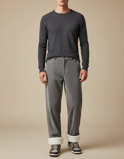 Pantalon Velours Gris Côtelé Doublé Chaud Homme - Cordé