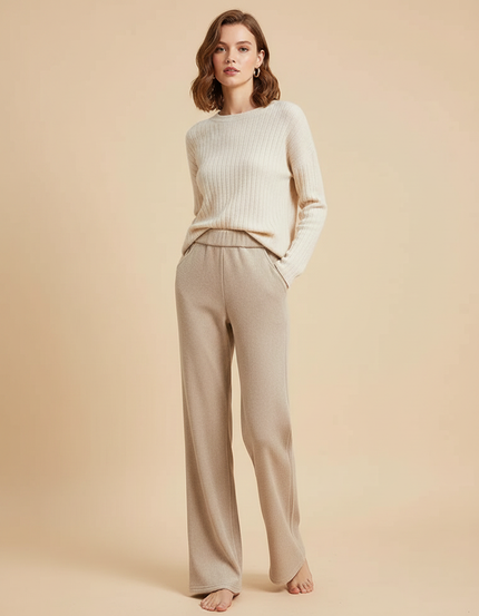 Pantalon Velours Beige Côtelé Droit Décontracté Femme - Maille
