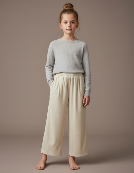 Pantalon Velours Crème Côtelé Ample Décontracté Enfant - Beige Cordé
