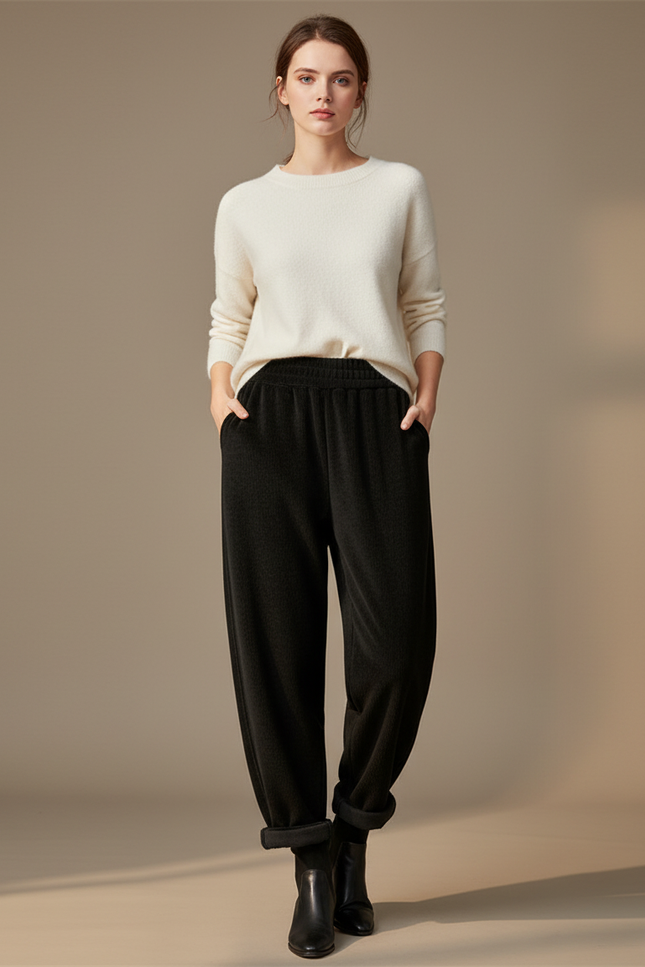 Pantalon Velours Noir Ample Décontracté Harem Femme
