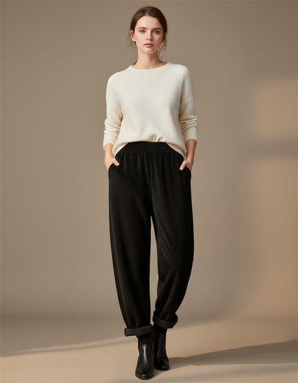 Pantalon Velours Noir Ample Décontracté Harem Femme