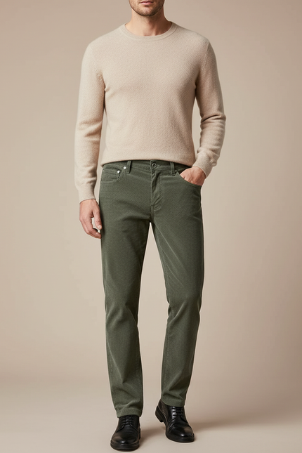 Pantalon Velours Vert Côtelé Droit Homme Décontracté - Cordé