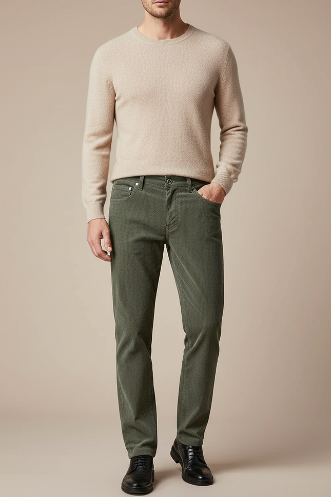 Pantalon Velours Vert Côtelé Droit Homme Décontracté - Cordé