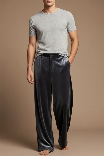 Pantalon Velours Jambes Larges - Gris