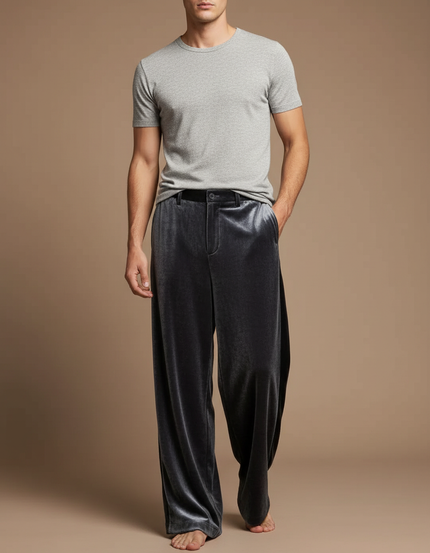 Pantalon Velours Jambes Larges - Gris