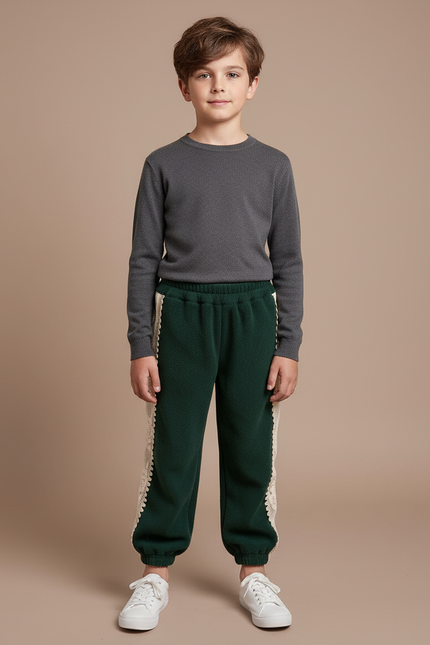 Pantalon Velours Vert Épais Détail Dentelle Enfant