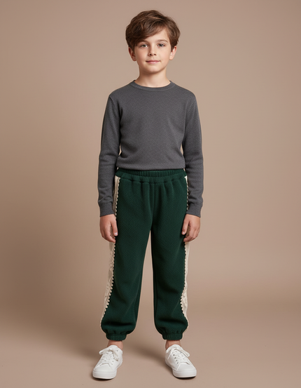 Pantalon Velours Vert Épais Détail Dentelle Enfant