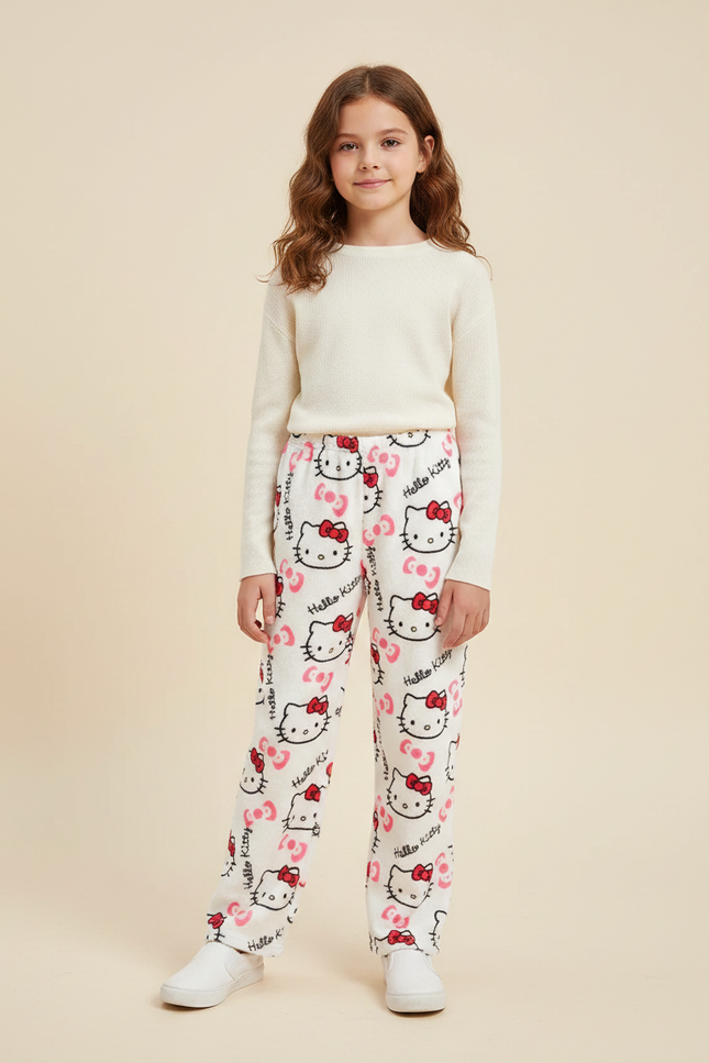 Pantalon Velours Blanc Hello Kitty Doux Décontracté Enfant