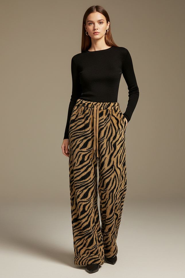 Pantalon Velours Zèbre Ample Confortable Femme - Imprimé