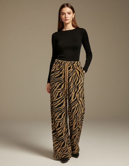 Pantalon Velours Zèbre Ample Confortable Femme - Imprimé