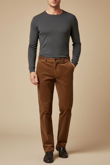 Pantalon Velours Homme Marron Droit - Cordé