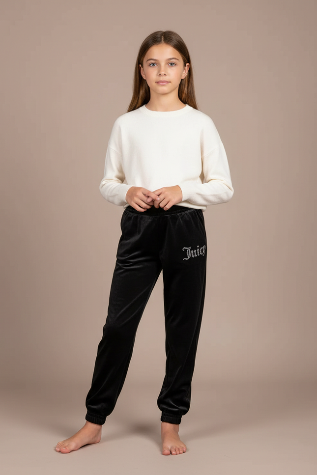 Pantalon Velours Noir Jogging Strass Enfant