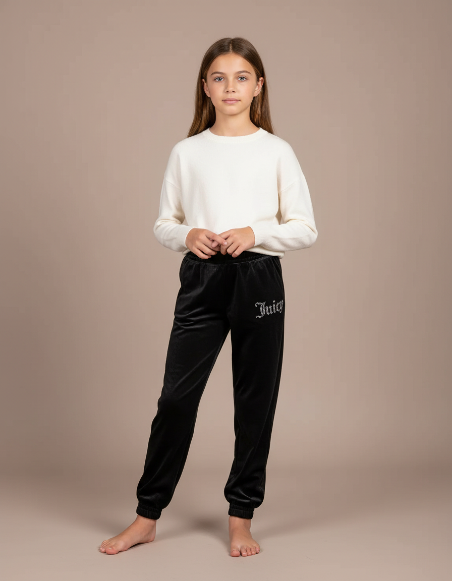 Pantalon Velours Noir Jogging Strass Enfant