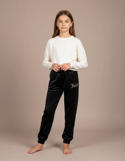 Pantalon Velours Noir Jogging Strass Enfant