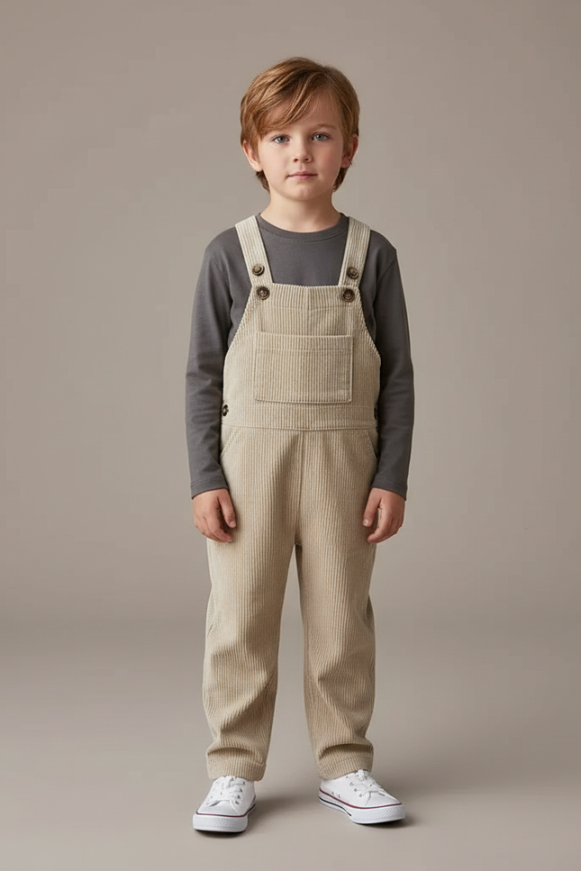 Pantalon Velours Beige Côtelé Salopette Enfant Mignonne - Cordé