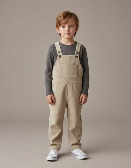 Pantalon Velours Beige Côtelé Salopette Enfant Mignonne - Cordé