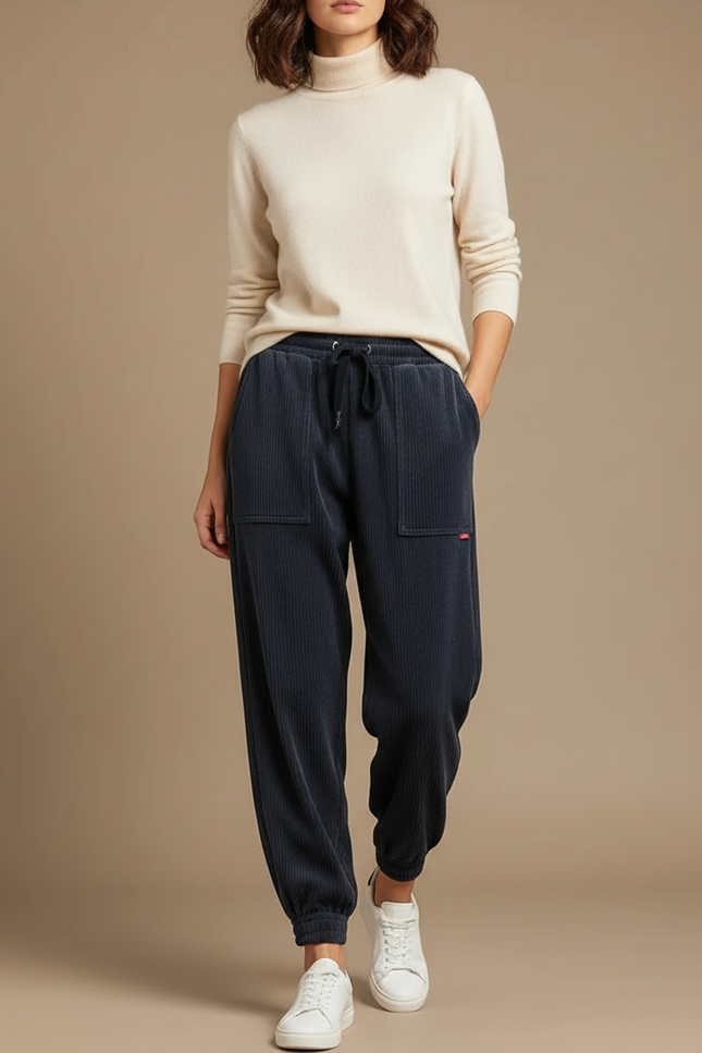 Pantalon Velours Côtelé Noir Ample Décontracté Épais - Cordé