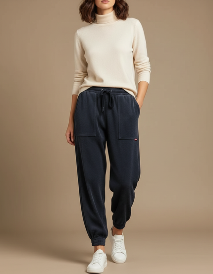 Pantalon Velours Côtelé Noir Ample Décontracté Épais - Cordé