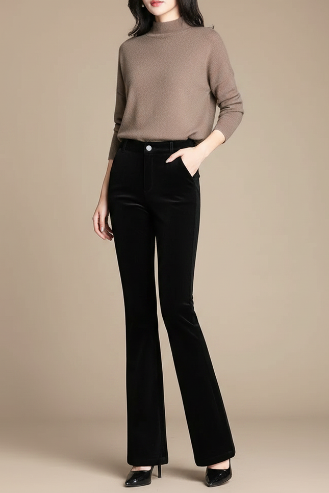 Pantalon Velours Femme Cotelé - Noir Cordé