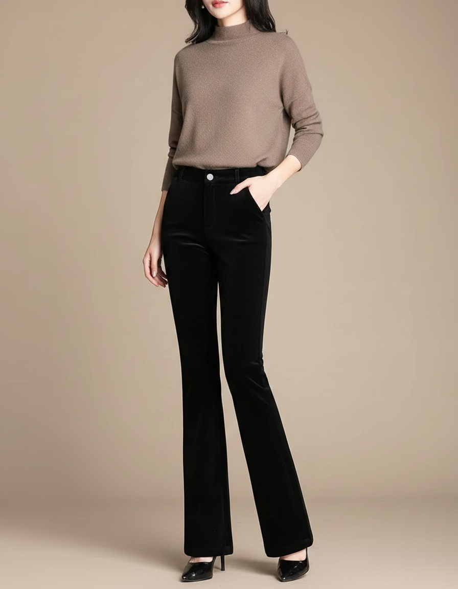 Pantalon Velours Femme Cotelé - Noir Cordé