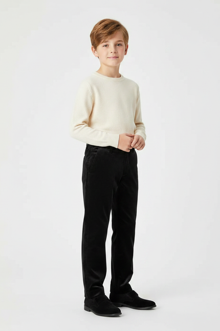 Pantalon Velours Noir Droit Enfant Élégant Classique - Cordé