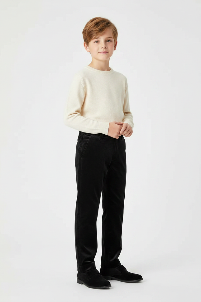 Pantalon Velours Noir Droit Enfant Élégant Classique - Cordé