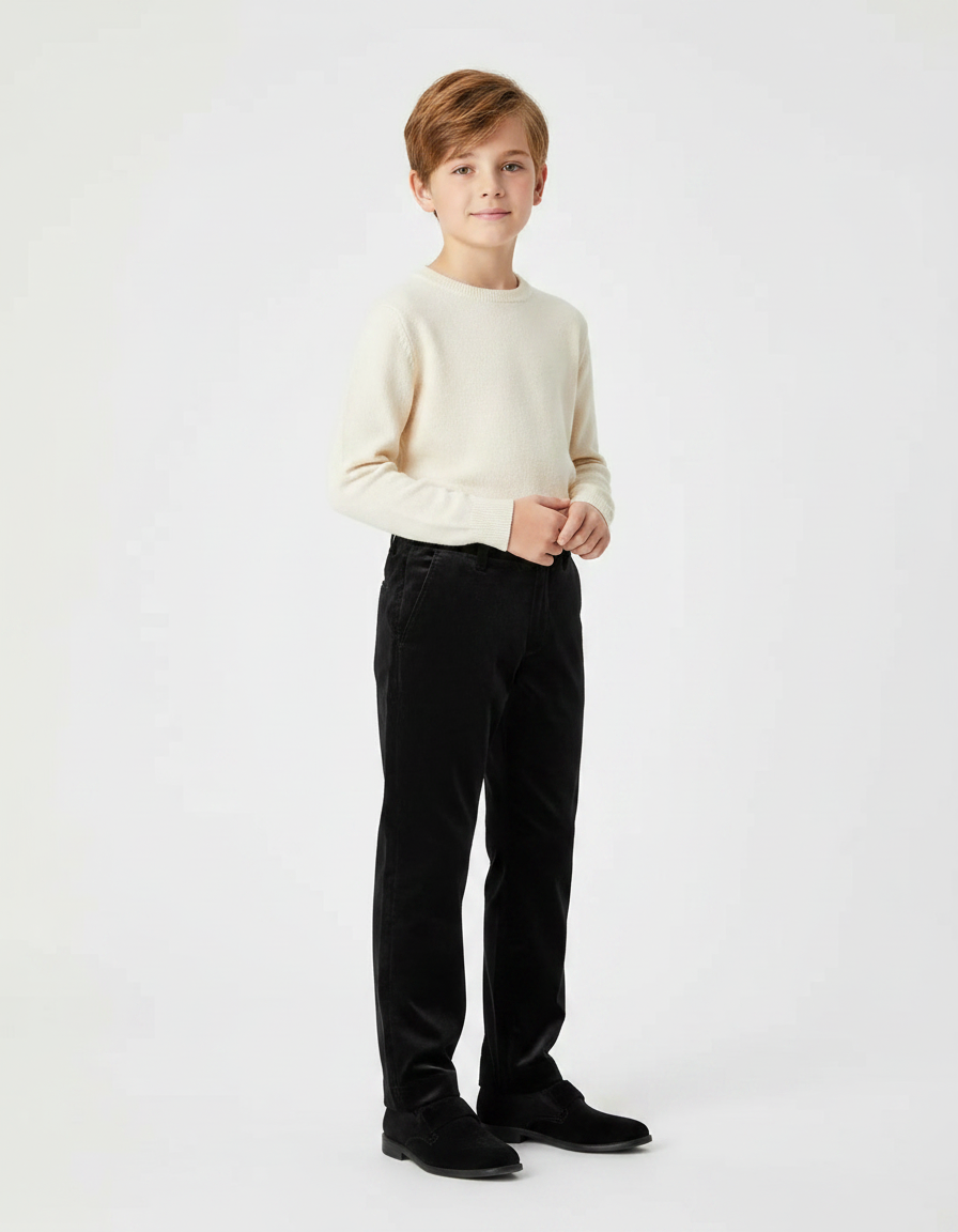 Pantalon Velours Noir Droit Enfant Élégant Classique - Cordé