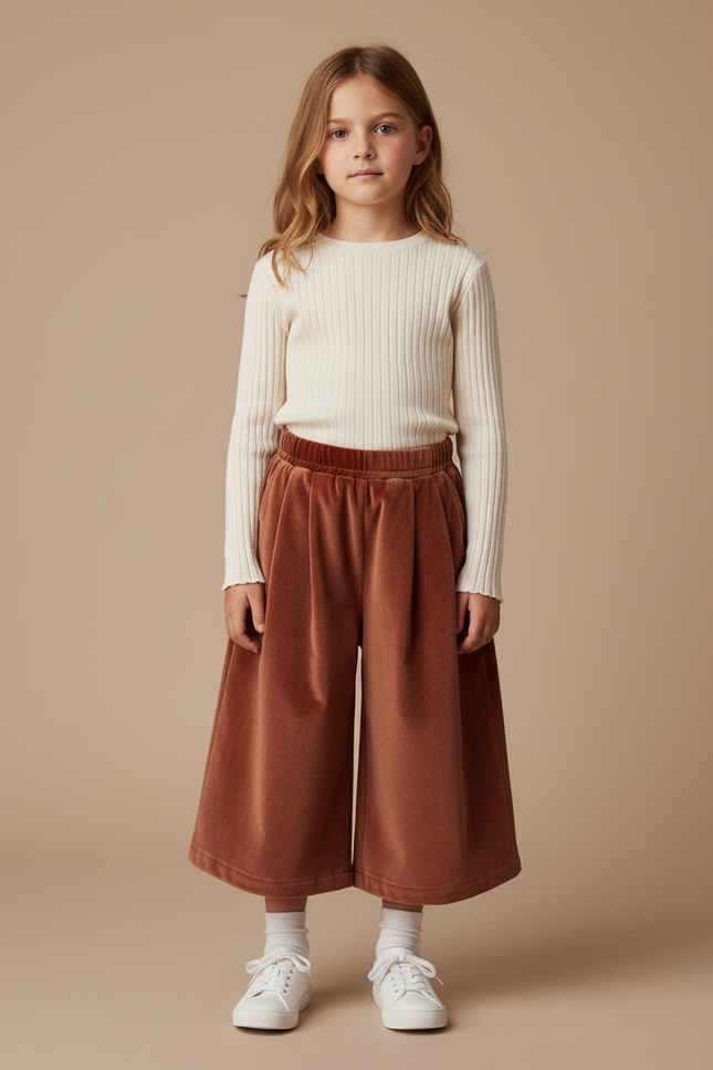 Pantalon Velours Marron Plissé Ample Enfant Hiver