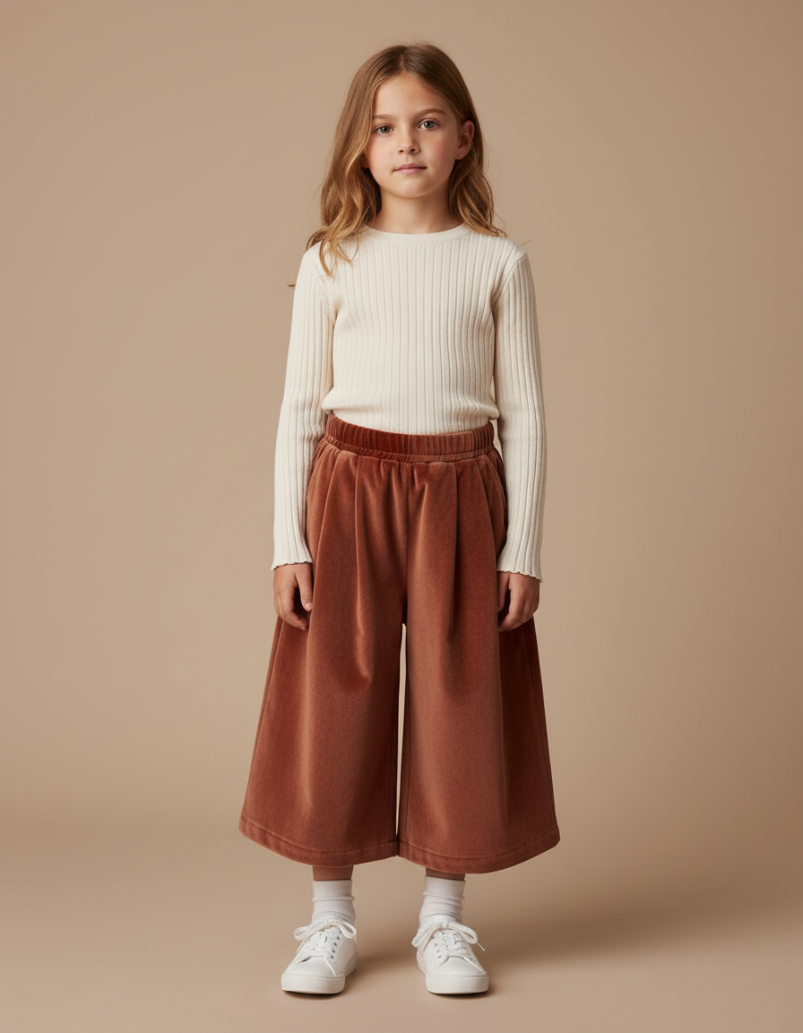 Pantalon Velours Marron Plissé Ample Enfant Hiver