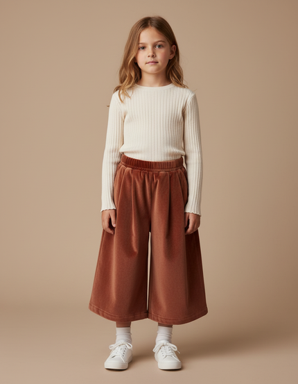 Pantalon Velours Marron Plissé Ample Enfant Hiver