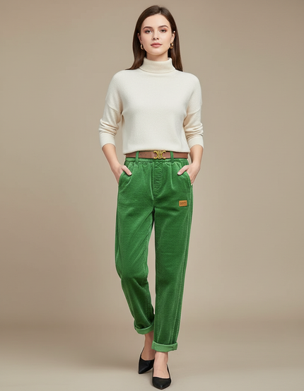 Pantalon Velours Femme Vert Baggy - Cordé