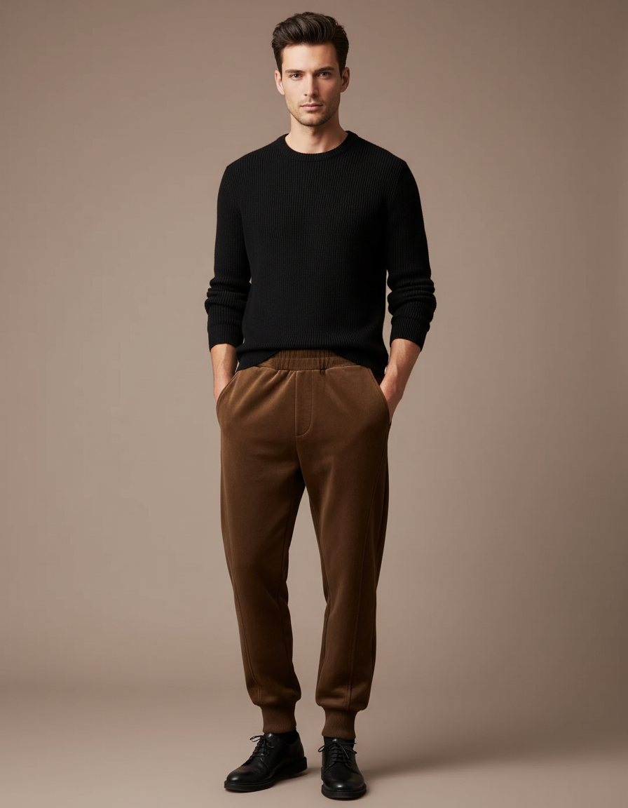 Pantalon Velours Marron Jogger Confortable Homme