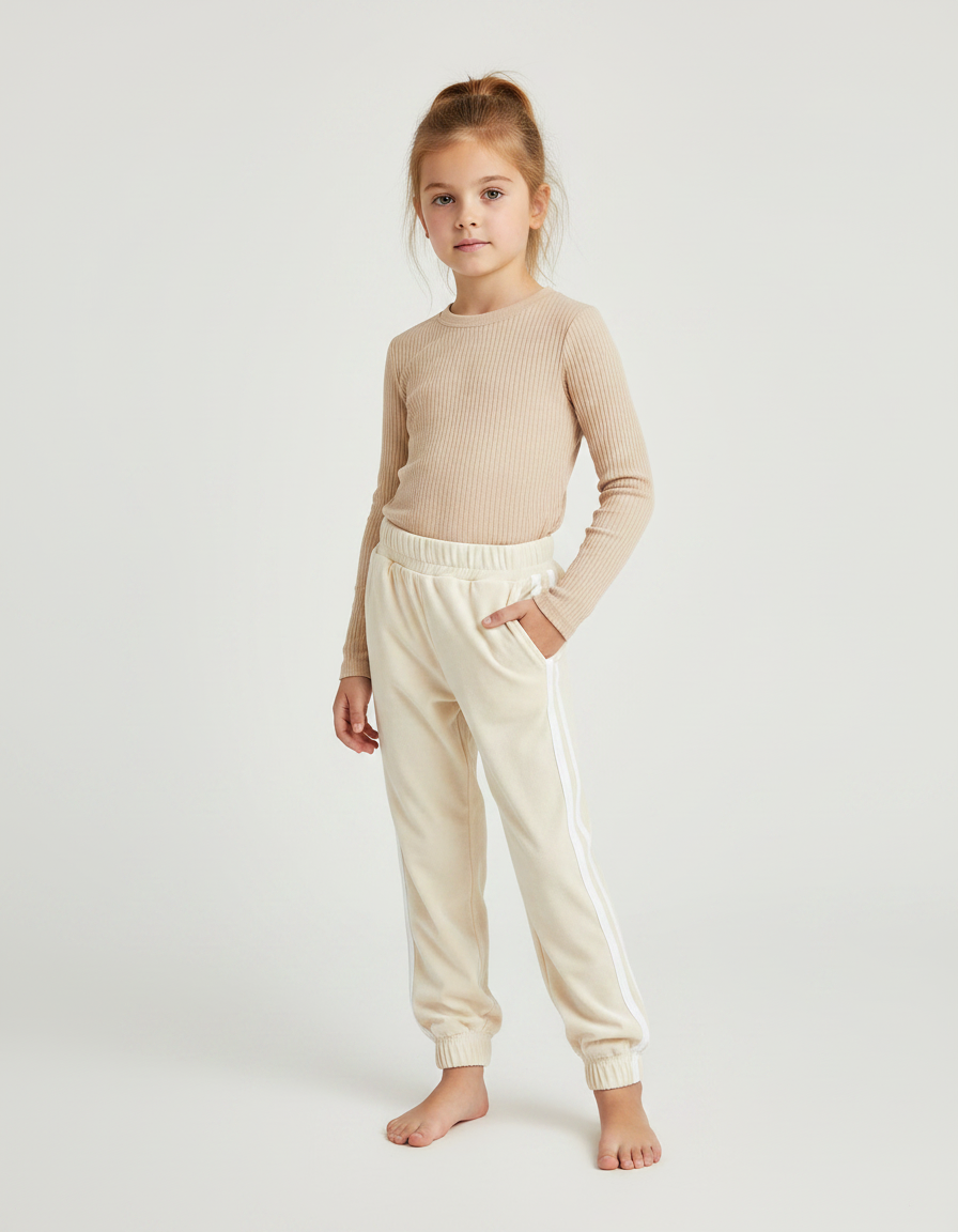 Pantalon Velours Crème Jogger Rayures Latérales Enfant - Beige