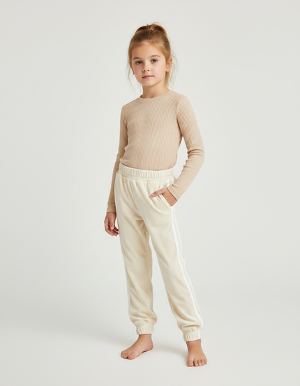 Pantalon Velours Crème Jogger Rayures Latérales Enfant - Beige