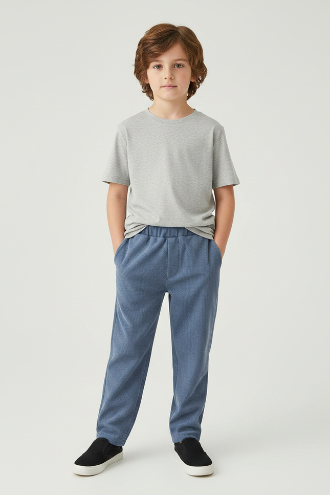 Pantalon Velours Bleu Côtelé Ample Décontracté Garçon - Cordé