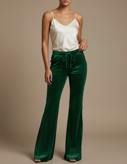 Pantalon Velours Vert Émeraude Fluide Décontracté Femme