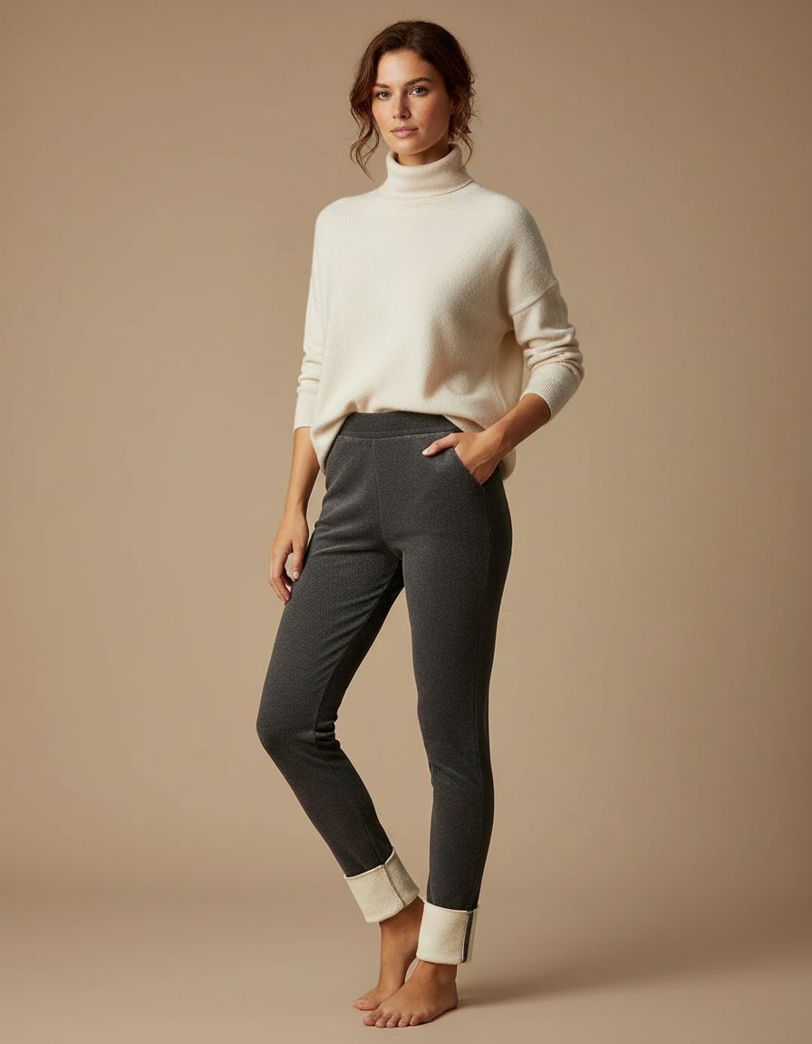 Pantalon Velours Gris Molletonné Confortable Chaud Doux