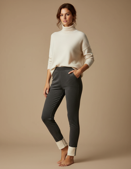 Pantalon Velours Gris Molletonné Confortable Chaud Doux